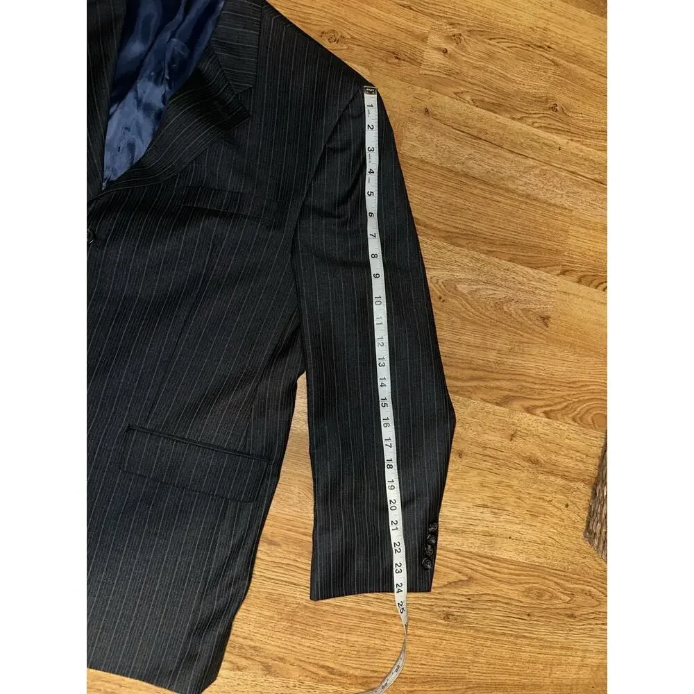 Ralph Lauren Charcoal Blue Pin Stripe Suit Jacket Men's 46 Virgin Wool 3 Button